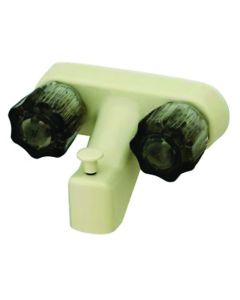 Faucet; Ultra Line; Used For Bathtub; Single Piece 4 Inch Wall Mount With Tub/ Shower Diverter; 2 Smoke Crystal Knob Handle; Biscuit/ Plastic; With Vacuum Breaker
