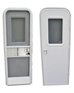 Entry Door; Radius Door; 24 Inch Width x 68 Inch Height; Right Side Hinges; Keyed Entry; Polar White With Pebble Finish; With White Handle and Hardware; With 12 Inch x 21 Inch Fixed Window With Obscure Glass and White Frame; With 1 Inch Residential Style 