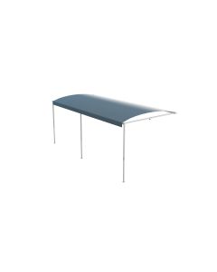 Awning; Solera Destination; Patio Awning; Spring Assisted; 16 Foot Length x 9 Foot 8 Inch Extension; Blue Fade; Vinyl; Black Solera Shield; Manual Hardware Must Be Purchased Separately; With Center Ground Support And Solera Awnbrella
