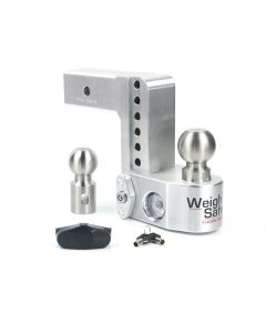 Trailer Hitch Ball Mount; Fits 2-1/2 Inch Receiver; 18500 Gross Trailer Weight; Adjustable; Stowable; 6 Inch Drop/ 7 Inch Rise; 8000 Pound 2 Inch Ball/ 18500 Pound 2-5/16 Inch Ball; Stainless Steel Balls; Brushed Aluminum Drawbar; With Weigh Safe Slider S