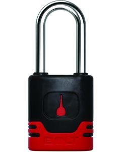 Padlock; Key Type - Uses Automotive Key; 5/16 Inch Diameter Shackle; 2 Inch Height x 0.95 Inch Width Shackle Clearance; General Purpose; Chrome Plated; Black And Red; Steel; With Stainless Steel Lock Shutter And Protective Jacket; For Chevrolet/ Cadillac/