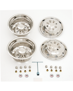Wheel Simulator; D.O.T.Liner; Fits 16 Inch Diameter 8 Lug Dual Wheels; Polished; Stainless Steel; Bolt-On; Does Not Fit Aluminum Wheels; Set Of 4; Includes Mounting Hardware And Installation Tool

