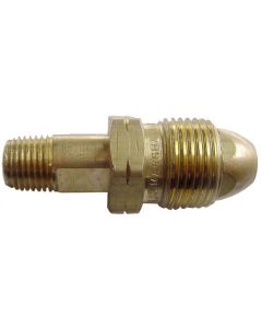 Propane Adapter Fitting; Excess Flow; POL (Prest-O-Lite) x 1/4 Inch MNPT; Brass; Single; 7/8 Inch Hex Size; 0.9 Gallon Per Minute; With Plastic Clamshell