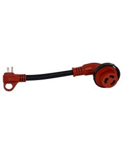 Power Cord Adapter; Mighty Cord ™; For Connecting RV Power Inlet To Standard Power Source; 15 Amp Male To 30 Amp Female; 15 Amp; Detachable; 90 Degree Female Locking Connectors; 12 Inch Length; Not Waterproof; With LED Light; Without Plug Handle; Without 