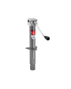 Trailer Tongue Jack; A-Frame Round Sidewind Jack; 2000 Pound Lift Capacity; 13 Inch Travel; 8.6 Inch Retracted X 21-1/2 Inch Extended Height; 13 Inch Clearance; Weld-On/ Bolt-On Bracket Mount; Painted Grey Outer/ Inner Tube; With Bracket