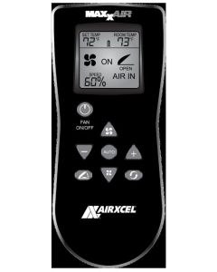 Roof Vent Remote Control; Replacement For Intake/ Exhaust MaxxFan Plus 00-04000K/ 00-04500K Models Or MaxxFan Deluxe 00-05100K/ 00-06200K/ 00-07000K/ 00-07500K Models; Fan On And Power Off/ Vent Lid Position/ Air Exhaust Or Intake/ Fan Auto Mode/ Thermost