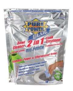 Waste Holding Tank Treatment; Pure Power; Blue; Biological Treatment Used To Break Down Waste and Tissue; Without Formaldehyde; Fresh Clean Scent; Without Lubricant; Treats 40 Gallon Black or Gray Water Holding Tank; Individual Drop-In Treatments; Package