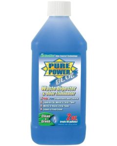 Waste Holding Tank Treatment; Pure Power; Blue; Biological Treatment Used To Break Down Waste and Tissue; Without Formaldehyde; Fresh Clean Scent; Without Lubricant; Treats 40 Gallon Black or Gray Water Holding Tank; Use 2 Ounces Per 40 Gallons; 16 Ounce 