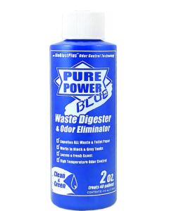 Waste Holding Tank Treatment; Pure Power; Blue; Biological Treatment Used To Break Down Waste and Tissue; Without Formaldehyde; Fresh Clean Scent; Without Lubricant; Treats 40 Gallon Black or Gray Water Holding Tank; Use 2 Ounces Per 40 Gallons; 4 Ounce B