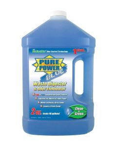 Waste Holding Tank Treatment; Pure Power; Blue; Biological Treatment Used To Break Down Waste and Tissue; Without Formaldehyde; Fresh Clean Scent; Without Lubricant; Treats 40 Gallon Black or Gray Water Holding Tank; Use 2 Ounces Per 40 Gallons; 1 Gallon 