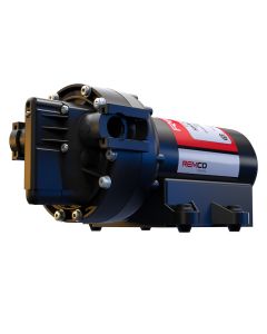 Fresh Water Pump; PowerRV Aquajet Series; Self-Priming (Up To 13 Foot); Variable Speed; 3.4 Gallons Per Minute; 65 PSI On Demand Pressure Switch And Safety Bypass; 12 Volt DC; 3/4 Inch Quick Attach Ports; With Fittings; 8.89 Inch Length x 4.84 Inch Width 