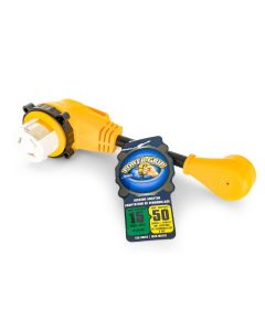Camco 55638 90° Powergrip Locking Dogbone Adapter, 15A to 50A
