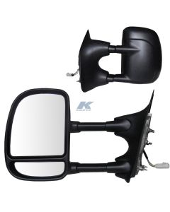 Exterior Towing Mirror; OEM Replacement; 11 Inch x 7-1/2 Inch Including Lower Spot Mirror; Extended Length 21-1/2 Inch; Electric; Without Turn Signal; Without Heated Mirrors; Folding; Black; Set Of 2

