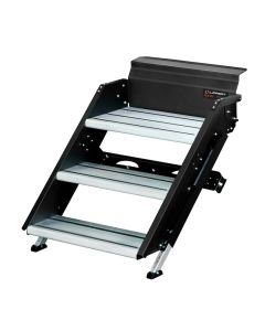 Entry Step; SolidStep ® 3.0; 3 Manual Fold-Up Steps; 20-1/8 Inch Width x 13 Inch Depth Top Tread/ 20-1/8 Inch Width x 8-1/2 Inch Depth Lower Treads; With 8 Inch Rise; 400 Pound Capacity; Mounts To 26 Inch To 29.9 Inch Width Entry Door Threshold And Stores