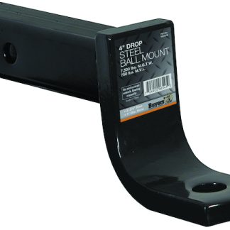 High-low tube style ball mount, length 8”, max. drop 4”, M.V.L. 600 lbs., M.G.T.W. 6,000 lbs., weight 7.5 lbs.