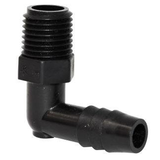 90°, 1/4 MPT x 3/8 Barb